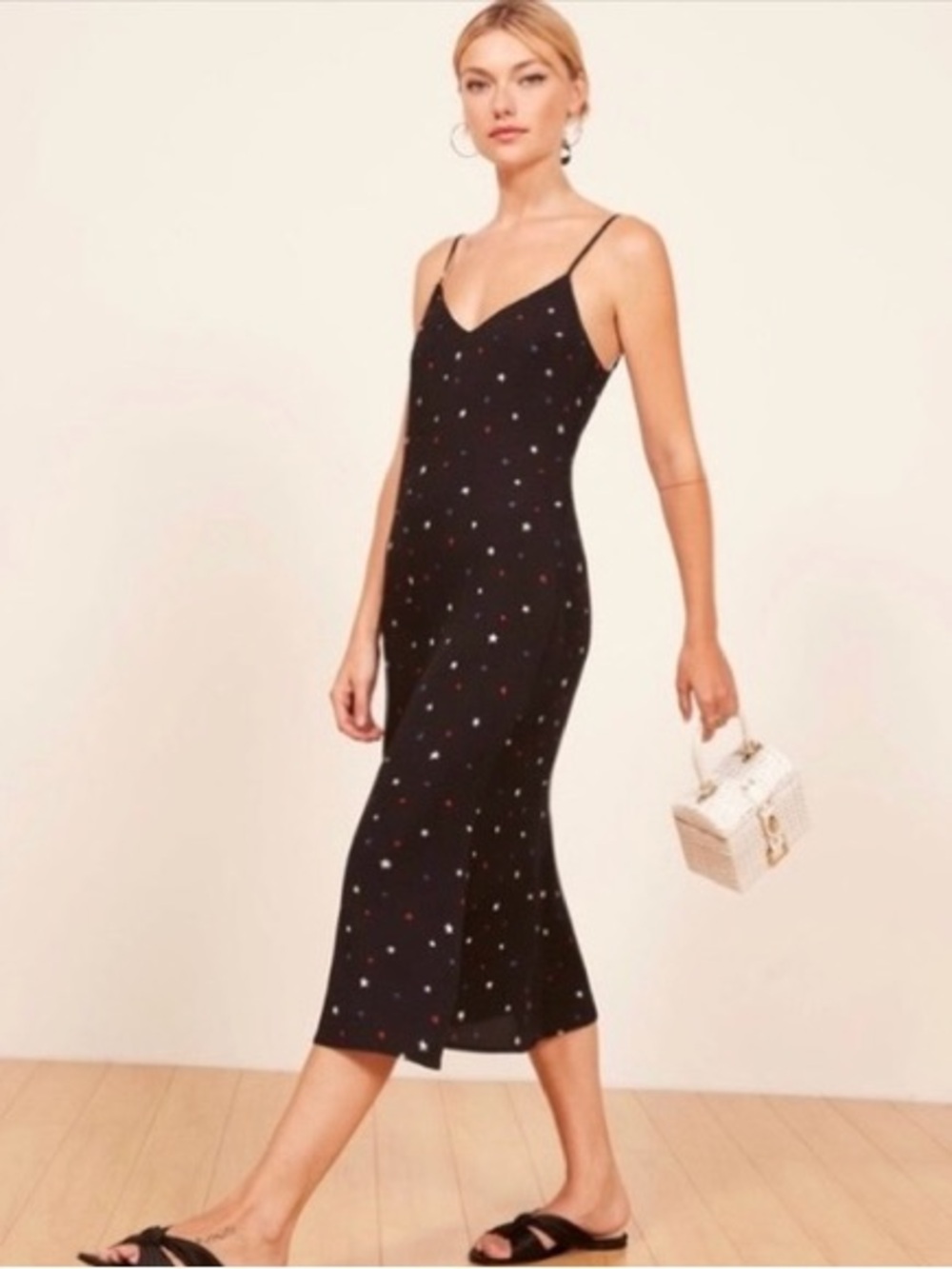 Reformation Star Print Jaxon Slip Dress Americana 4th of July